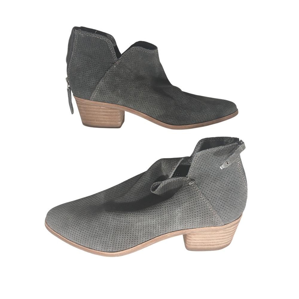 Dolce Vita Karsen Grey Perforated Suede Ankle‎ Boots Block Heel Womens 9M